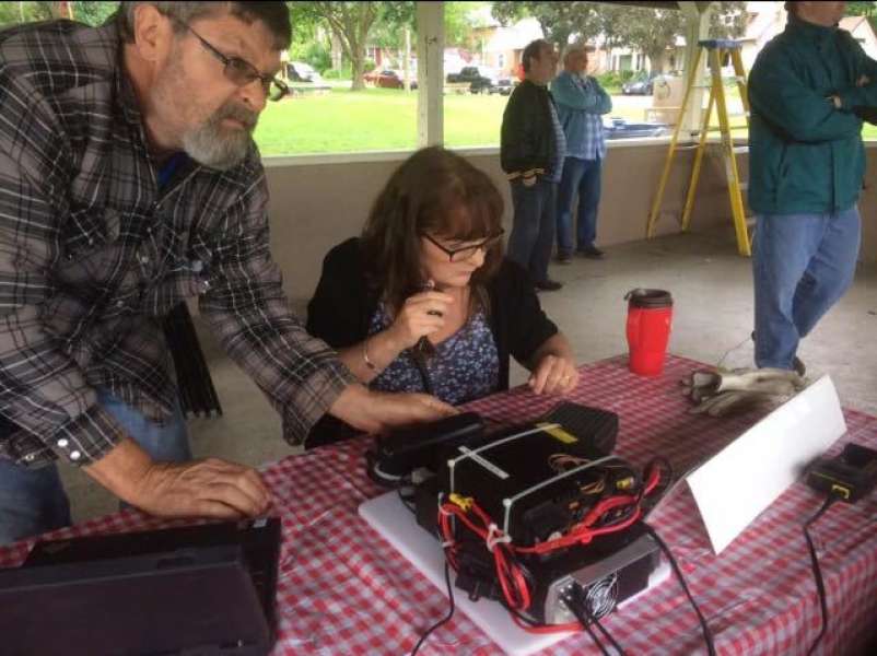 Wendy VE3WNB operating at Field Day