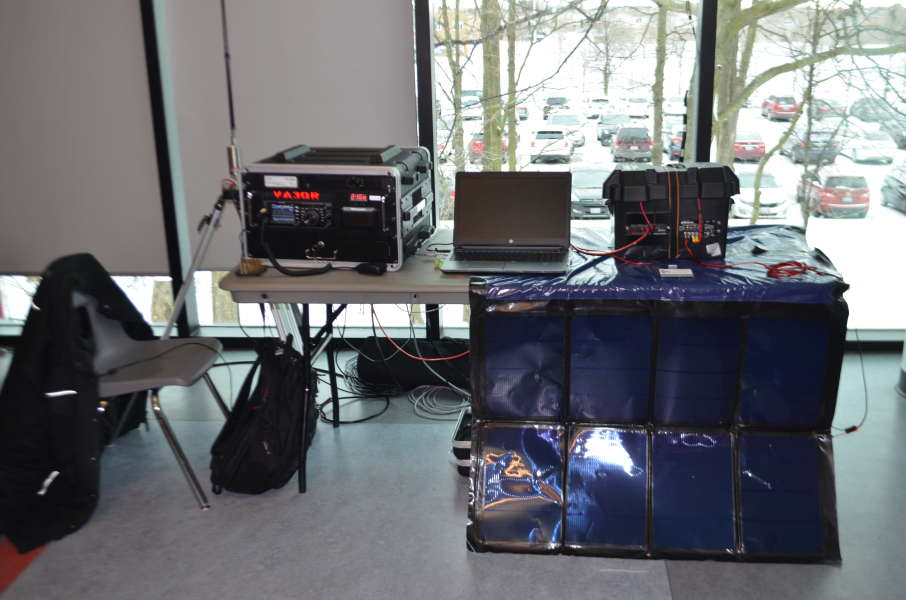 A mobile radio station display set up by a representative from the Canadian Forces Affiliate Radio System