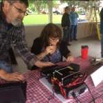 Wendy VE3WNB operating at Field Day