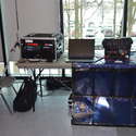 A mobile radio station display set up by a representative from the Canadian Forces Affiliate Radio System